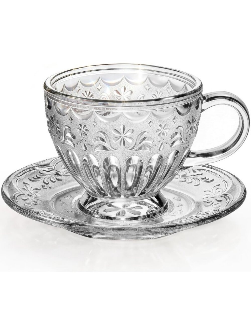 Vintage Glass Tea Cup & Saucer Set - Elegant 12 oz Large Coffee Mug for Tea